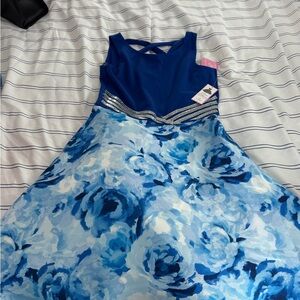 Rare Editions Blue Floral Kids Dress